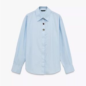 Zara Women’s Light Blue Dress Shirt with Embellished buttons Oversized Fit Small